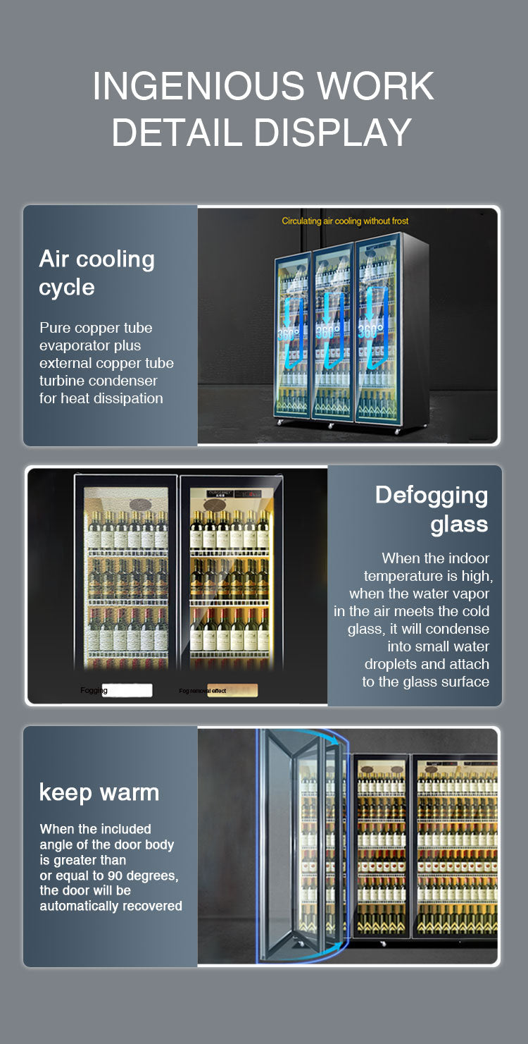 Beverage refrigerated display case with three lighting stainless steel materials and defogging glass freezer showcase